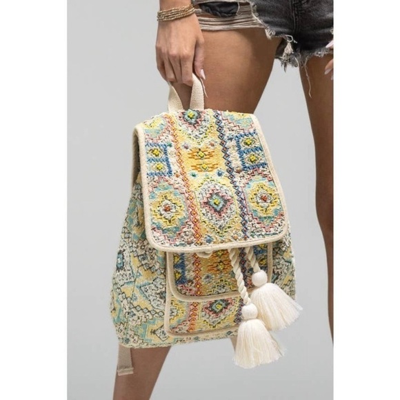 Monet Handmade Embroidered Large Boho Backpack with Tassels New with Tags main image 4